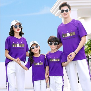 เสื้อยืด พิมพ์ลาย Have A Good Day Teddy Family สีแดง สีม่วง สําหรับครอบครัว แม่ และเด็ก