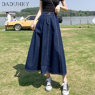 DaDuHey🎈 Denim Skirt Womens Mid-Length Summer Thin 2023 High Waist Slimming Elastic Waist A- line Casual Umbrella Skirt