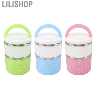 Lilishop Bento Lunch Box  Stainless Steel Interior Portable Bento Box Good Sealing Double Layer Leakage Proof  for Office