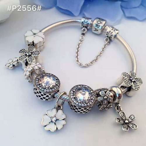 Charms Pandora Charms สร้อยข้อมือของขวัญแพคเกจ frozen Blue Crystal Snowflake ชุดสุภาพสตรีเงิน925 Gel