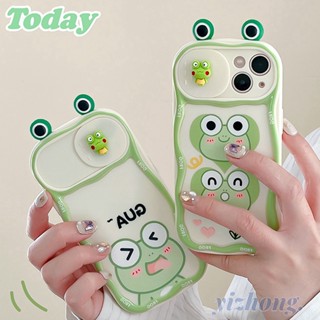 เคสป้องกันโทรศัพท์มือถือ TPU แบบนิ่ม ลายการ์ตูนกบ 3D ขอบสีเขียว ป้องกันรอยขีดข่วน สําหรับ iPhone 14PM 11 13 12 Pro Max