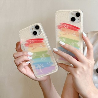 เคสโทรศัพท์มือถือ กันกระแทก ลายมะพร้าว สีรุ้ง สองชั้น สําหรับ iPhone 13 14pro 11 12