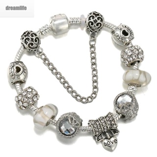 【DREAMLIFE】Antique Silver plated Pa Bracelets &amp; Bangles Crystal Heart Charm Beads Bracelet