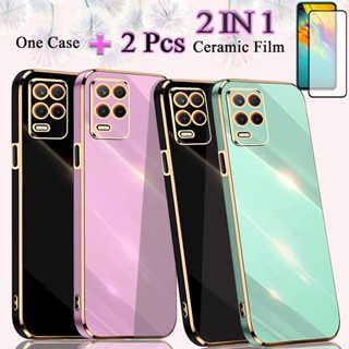 2 IN 1 เคสโทรศัพท์มือถือ เซรามิค ชุบไฟฟ้า ขอบตรง ป้องกันหน้าจอโค้ง สําหรับ Realme 8 5G 9 5G Narzo 30 5G