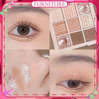 ♕ Dikalu Milk Tea Nine Color Eye Shadow Plate Matte Pearlescent Earth Color Transparent Acrylic Eyeshadow Waterproof Long Last Last Student Eye Makeup FURNITURE