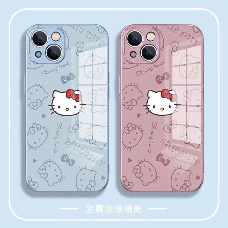 ใหม่ เคสโทรศัพท์มือถือแบบแก้ว ลายหัวแมว ประดับโบว์ สําหรับ Apple Iphone 14 13promax 12pro 11 7 8plus