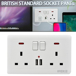 New UK Double Wall Plug Socket 2 Gang 13A with 2 USB Charger Port Outlets Plate