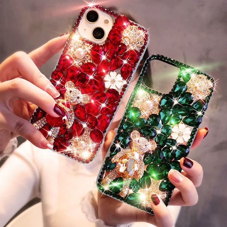 เคสโทรศัพท์มือถือ ลายหมี ประดับเพชร พลอยเทียม วิบวับ สําหรับ iPhone 11 12 Pro Max 12Mini X XS Max XR 6 6s 7 8 Plus
