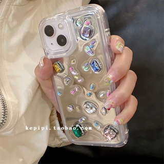 เคสป้องกันโทรศัพท์มือถือ ผิวด้าน กันกระแทก ลายอัญมณี สีเงิน สําหรับ Apple Iphone 14promax 13 12 11 14pro 13pro 14