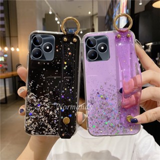 พร้อมส่ง เคสโทรศัพท์มือถือ ซิลิโคนนิ่ม TPU ใส ลายกลิตเตอร์ดาว พร้อมสายคล้องมือ สําหรับ Realme C53 C53