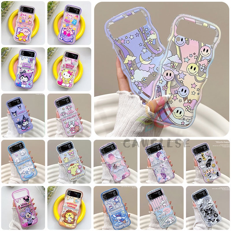เคสโทรศัพท์ซิลิโคน TPU นิ่ม แบบใส กันกระแทก ลายคิตตี้คุโรมิน่ารัก สําหรับ Samsung Galaxy Z Flip 4 Z Flip 3