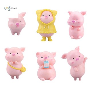 6 ชิ้น สีชมพู พลาสติก หมูน่ารัก DIY งานฝีมือ เรซิ่น หมู ตกแต่งเค้ก นางฟ้า ตกแต่งสวน ตกแต่งปาร์ตี้