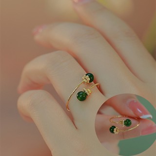 เครื่องประดับ แหวนนิ้วมือ สามารถปรับได้ สีเขียว หรูหรา สําหรับเด็กผู้หญิง จํานวน 1 ชิ้น