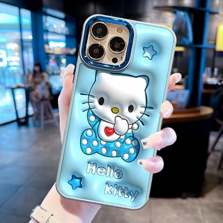 เคสโทรศัพท์มือถือแบบแข็ง กันกระแทก ลายการ์ตูนเฮลโลคิตตี สีฟ้า สําหรับ Iphone 14 13 12 11 Pro MAX i6s i7 i8 7 6S plus X Xs MAX XR se2