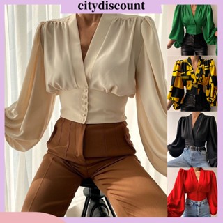 &lt;citydiscount&gt; เสื้อเชิ้ตผู้หญิง กระดุมสีพื้น ฤดูใบไม้ผลิ ฤดูใบไม้ร่วง อารมณ์ สลิมฟิต เสื้อเชิ้ต สําหรับสวมใส่ทุกวัน