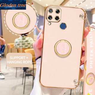 เคสโทรศัพท์มือถือ ลายต้นไม้ Gloden พร้อมขาตั้ง และสายคล้อง สําหรับ OPPO Realme C15 C21 C21Y C25Y C12 C25 C25S Realme Narzo 20 30A 50A