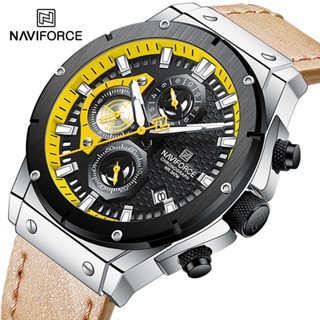 Naviforce 8027 นาฬิกาควอตซ์อนาล็อก สายหนัง กันน้ํา อเนกประสงค์ แฟชั่นสําหรับผู้ชาย