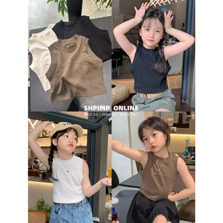 พร้อมส่ง ลดกระหน่ํา เสื้อยืดแขนกุด ผ้าฝ้ายแท้ ขนาดใหญ่ สไตล์เกาหลี ญี่ปุ่น มินิมอล สําหรับเด็กผู้หญิง