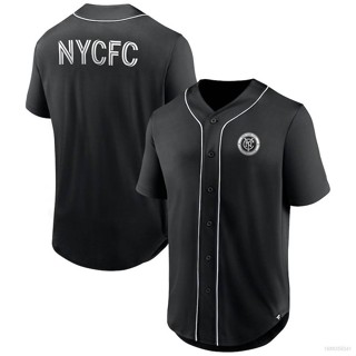 New MLS New York City FC Jersey Button Down เสื้อคาร์ดิแกนเบสบอล เสื้อยืด เสื้อกีฬา พลัสไซซ์