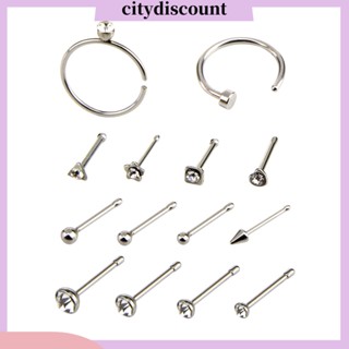 &lt;citydiscount&gt; จิวเจาะจมูก สเตนเลส รูปตัว C และ O ประดับพลอยเทียม สําหรับทุกเพศ 14 ชิ้น ต่อชุด