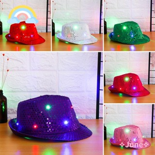 June หมวกแจ๊ส ไฟกระพริบ Led Fedora Trilby สําหรับการแสดงบนเวที