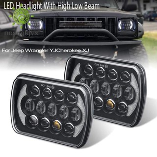 ไฟหน้า LED ทรงสี่เหลี่ยมผืนผ้า 1 คู่ พร้อมไฟเลี้ยวสูงต่ํา สําหรับ Jeep Wrangler YJ Cherokee XJ