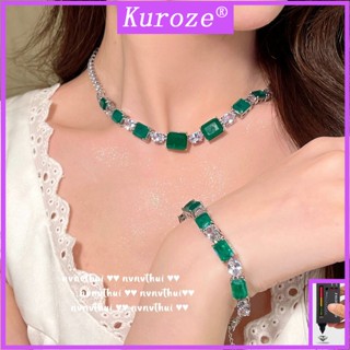 Kuroze หรูหรา มรกต สร้อยคอ แฟชั่น สี อัญมณี แหวน เพชร สีเขียว ต่างหู สร้อยข้อมือ ชุดเครื่องประดับที่ดี