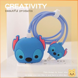 For-iphone 18/20w Fast Charger Protective Case Cute Disney Stitch Hellokitty Data Cable Head Bite Protector Shell-FE