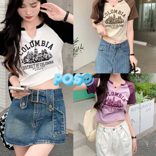 พร้อมส่ง เสื้อครอปเเขนสั้นคอกลม เสื้อครอปมินิมอล  แขนสั้น สไตล์เกาหลี เสื้อยืด ถูกสุด