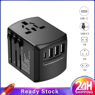 ❥❥ Universal Travel Adapter ที่ชาร์จโทรศัพท์อะแดปเตอร์ปลั๊กไฟ AC พร้อมพอร์ต USB 3 พอร์ต 1 Type C ที่ชาร์จผนังแบบเร็วสำหรับเรา Eu Uk Aus อุปกรณ์เสริมการเดินทาง