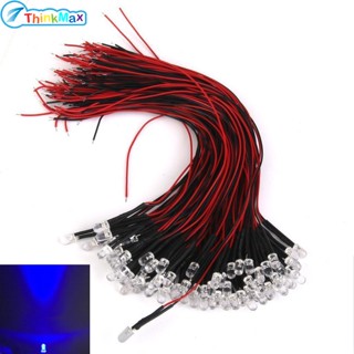 หลอดไฟ LED DC12V 5 มม. 20 ชิ้น พร้อมสายไฟ สีฟ้า