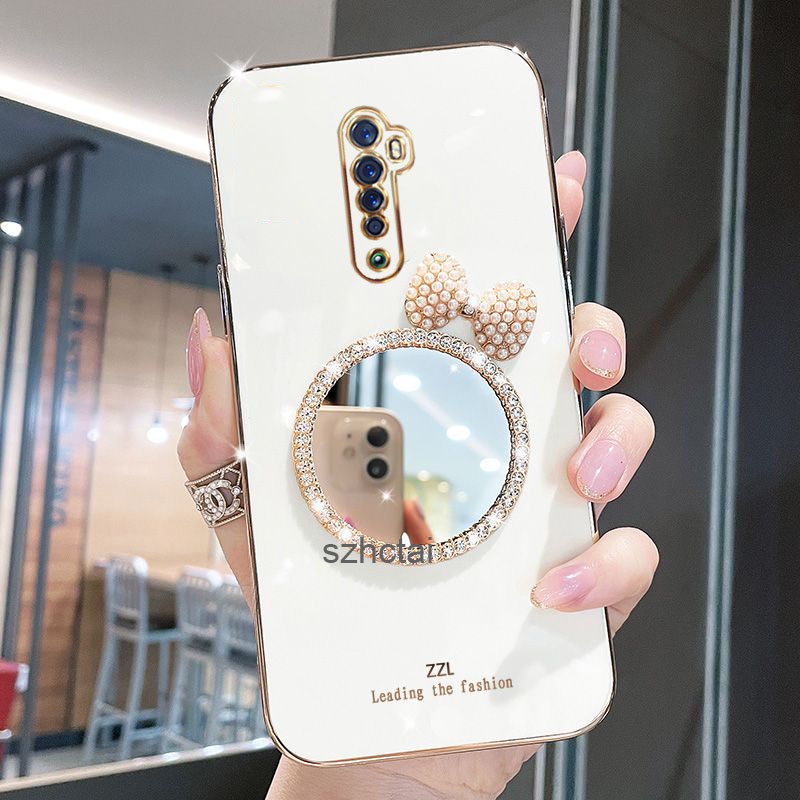 เคส oppo reno2 f reno 2 reno หรูหรา มุก โบว์ กระจกแต่งหน้า ชุบ ซิลิโคน เคสโทรศัพท์ นิ่ม oppo reno2 f reno 2 reno