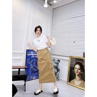 L36U MIU MIU 23 spring and summer new fashion embroidered letter cloth decorative T-shirt top double pocket skirt set casual