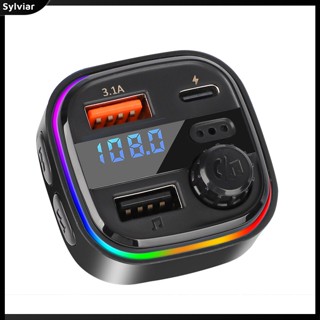 [sylviar] เครื่องส่งสัญญาณ FM C26 บลูทูธ 5.0 แฮนด์ฟรี ไฟแบ็คไลท์ RGB ที่ชาร์จ USB คู่ MP3 สําหรับรถยนต์