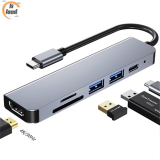 【IS】6-in-1 อะแดปเตอร์ฮับ USB C RJ45 SD TF การ์ดรีดเดอร์ PD ชาร์จเร็ว สําหรับ MacBook แล็ปท็อป