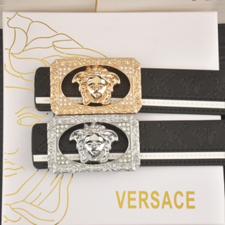 Versace เข็มขัดหนัง หัวเข็มขัดสี่เหลี่ยม ลายนูน สําหรับผู้ชาย