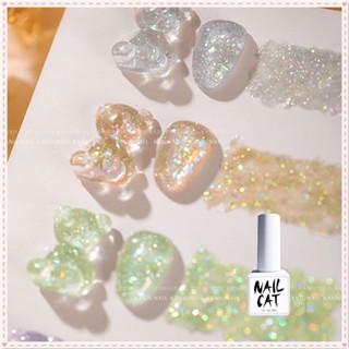 Nail Cat Galaxy Crushed Diamond Rubber Series ยาทาเล็บเจลเลื่อมขนาดใหญ่ Super Flash Uv Led กาวส่องไฟเล็บสำหรับร้านเล็บ 8ml JOYFEEL