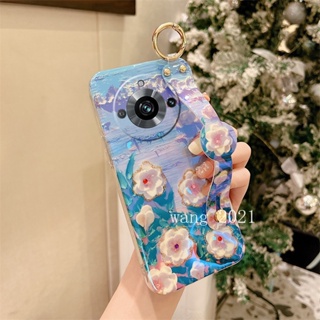 ใหม่ เคสโทรศัพท์มือถือแบบนิ่ม ลายดอกไม้ ประดับพลอยเทียม พร้อมสายคล้องข้อมือ หรูหรา แฟชั่น สําหรับ Realme11 Pro Realme 11 Pro + Plus 5G 2023 Realme11Pro