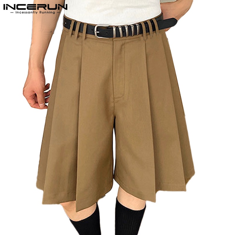 Incerun กางเกงขาสั้นลําลอง ทรงหลวม ขนาดใหญ่ สีพื้น สไตล์เกาหลี สําหรับผู้ชาย