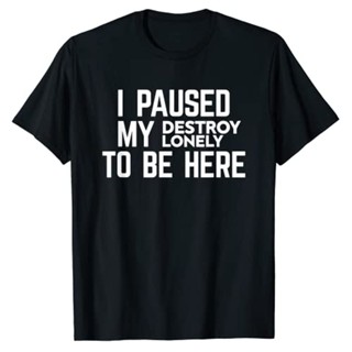 เสื้อยืดแขนสั้นลําลอง พิมพ์ลายตัวอักษร I Paused My Destroy Lonely To Be Here Sarcasm Sayings สําหรับผู้ชาย 