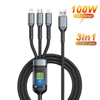 3 in 1 สายชาร์จ USB Type C 100W Micro USB Type C สําหรับ Samsung Xiaomi