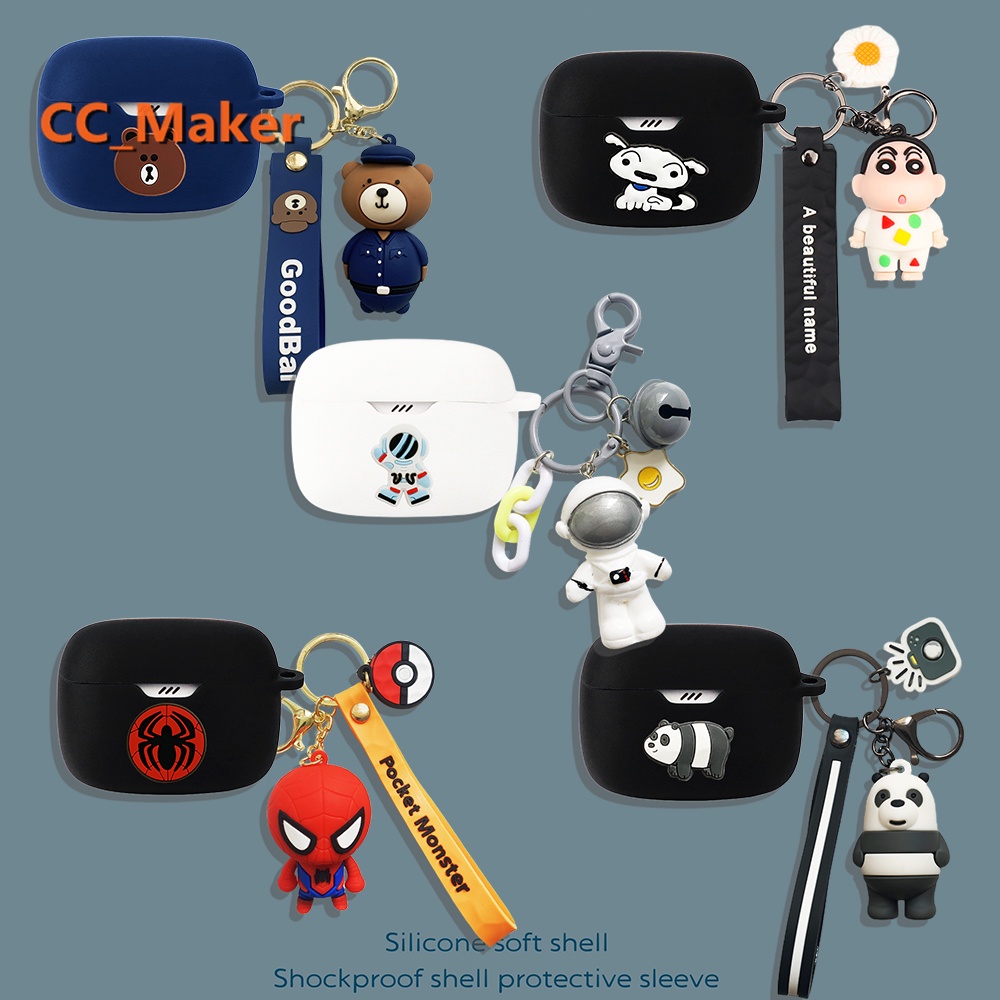 For JBL TUNE Beam Case Cartoon We Bare Bear Keychain Pendant JBL TUNE Beam Silicone Soft Case Shockproof Case Protective Cover Cute Crayon Shin-chan Spider-Man JBL TUNE Buds / JBL T230NC / T130 Cover Soft Case