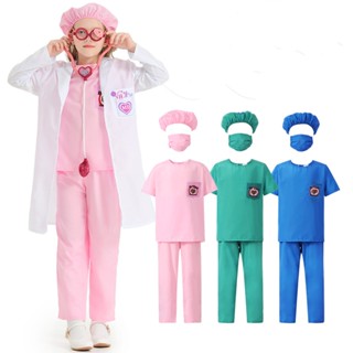 4PCS KID BOY GIRL Doctum Costume Halloween บทบาทเล่นพยาบาลชุดเครื่องแบบเด็กผู้หญิงเสื้อผ้าเด็กผู้หญิงเสื้อผ้าเด็ก ๆ แกล้งเล่นเสื้อผ้าเกม
