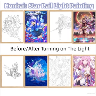 23 Honkai: โคมไฟ LED รูปรางดาว 3D 3 สี สําหรับแขวนตกแต่งผนังบ้าน ห้องนอน DIY