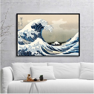 ของแท้ โปสเตอร์ภาพวาดผ้าใบ ลาย Kanagawa Surfing Katsushika Hokusai สําหรับตกแต่งผนังบ้าน ห้องนอน 0711