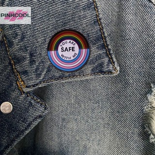 Pinkcool ขายดี เข็มกลัดเคลือบ รูปธง You Are Safe With Me Rain Flag Pride LGBT สําหรับตกแต่งกระเป๋าเป้สะพายหลัง เครื่องประดับ