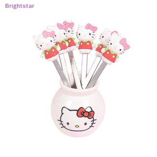 Brightstar ส้อมจิ้มผลไม้ เค้ก ขนมหวาน ลายการ์ตูน Hello Mini Cat สําหรับเด็ก 6 ชิ้น