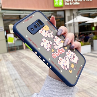 สําหรับ Samsung galaxy Note 8 Note 9 เคสการ์ตูนกระต่ายน่ารัก แฟชั่น บาง ฝ้า เคสโทรศัพท์แข็ง ขอบสี่เหลี่ยม กันกระแทก ซิลิโคนนิ่ม เคสป้องกัน