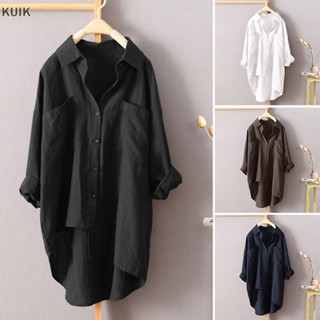 Kuik Utility เสื้อเชิ้ตแขนยาวเนื้อผ้าฝ้าย มีกระเป๋าคู่ สําหรับผู้หญิง ik