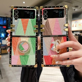 เคสโทรศัพท์มือถือหนัง PU ฝาพับ กันกระแทก พร้อมแหวนขาตั้ง หรูหรา สําหรับ Samsung Galaxy Z Flip 3 4 5G Z Flip4